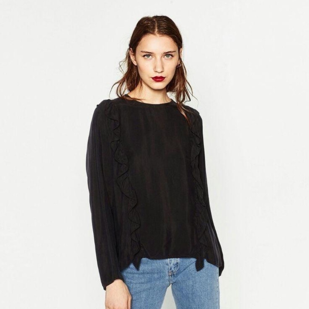 Zara Premium Denim Collection Black Blouse | L